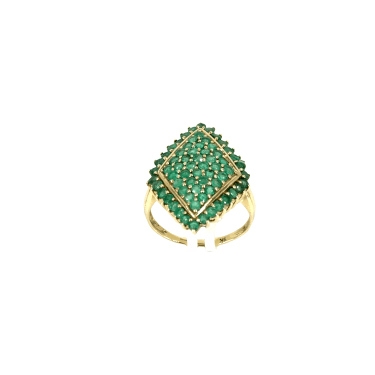 9CT Diamond - Shaped Emerald Cluster Cocktail Ring in Yellow Gold - Hyman’s Jewellers
