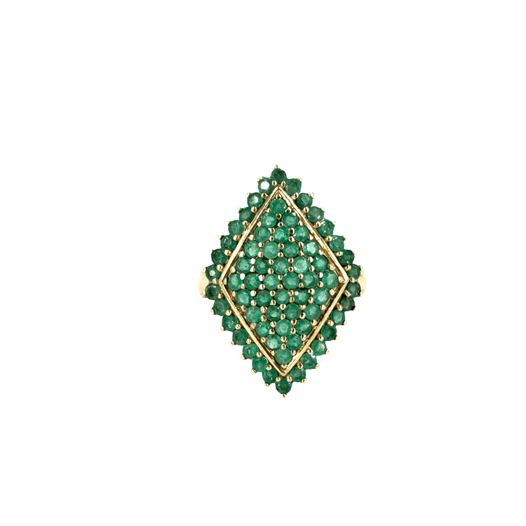 9CT Diamond - Shaped Emerald Cluster Cocktail Ring in Yellow Gold - Hyman’s Jewellers
