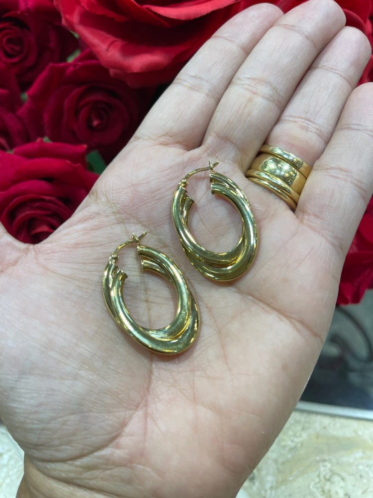 9CT Polished Yellow Gold Interlocking Double Hoop Earrings - Hyman’s Jewellers