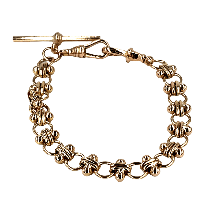 9CT Rose Gold Fancy Link Chain Bracelet with T-Bar Clasp 15.4g - Hyman’s Jewellers