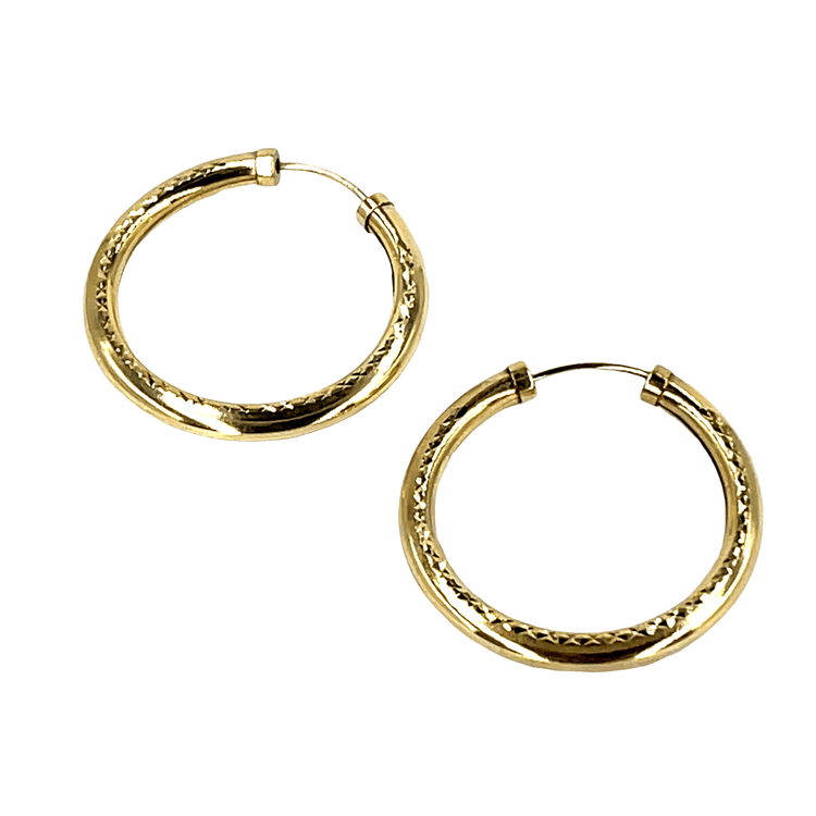 9Ct Textured Yellow Gold Hoop Earrings - Hyman’s Jewellers
