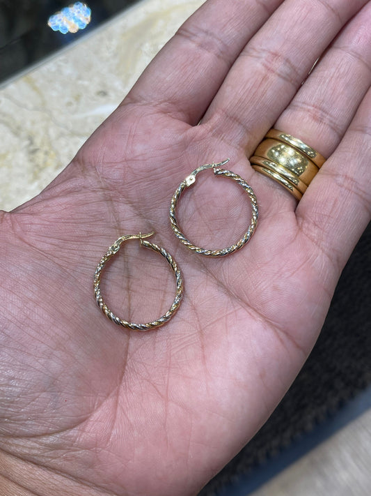 9CT Tri-Color Twisted Gold Hoop Earrings 2.1g - Hyman’s Jewellers