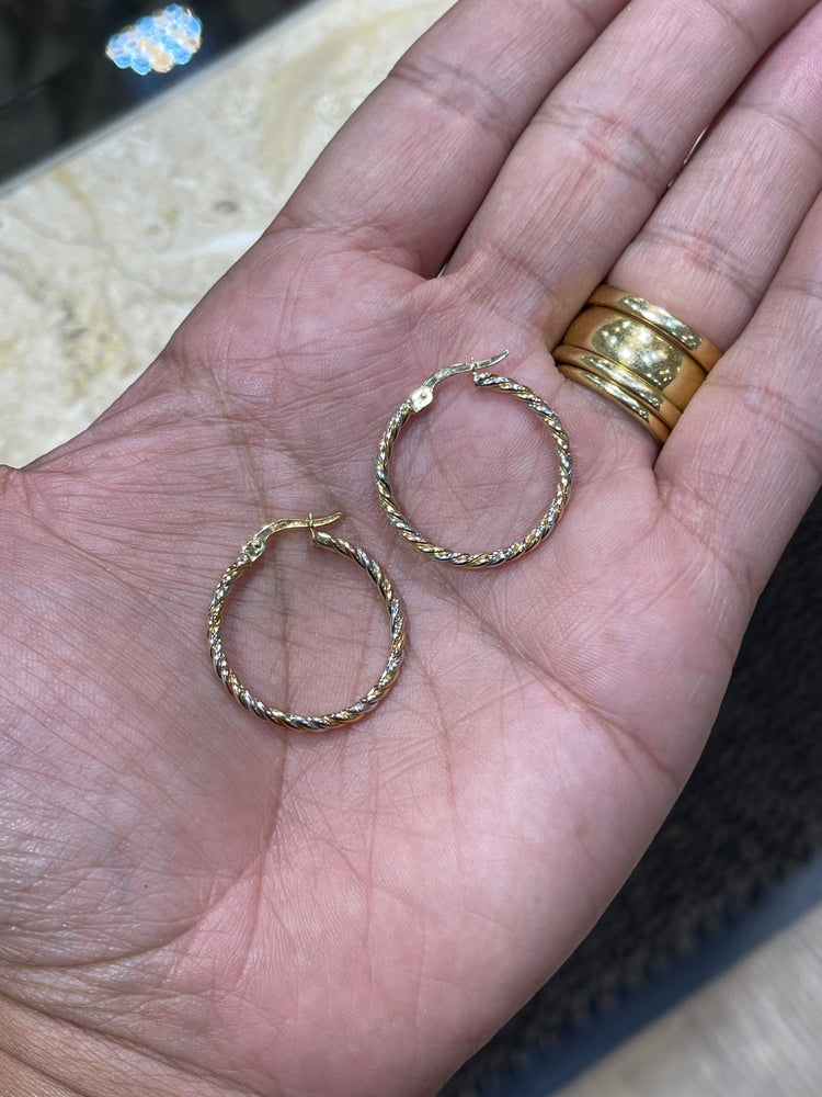 9CT Tri-Color Twisted Gold Hoop Earrings 2.1g - Hyman’s Jewellers