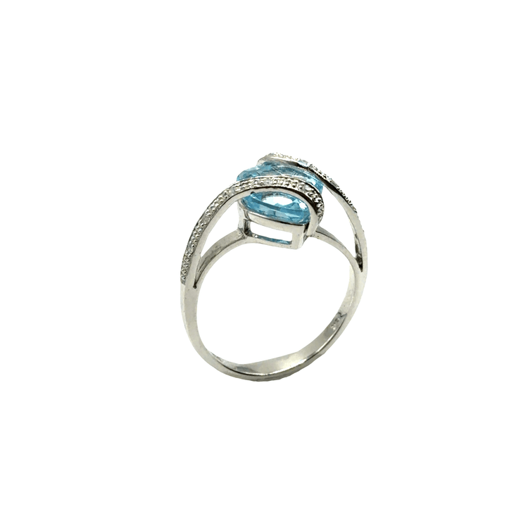 9CT White Gold Blue Topaz Bypass Cocktail Ring 2.9g - Hyman’s Jewellers