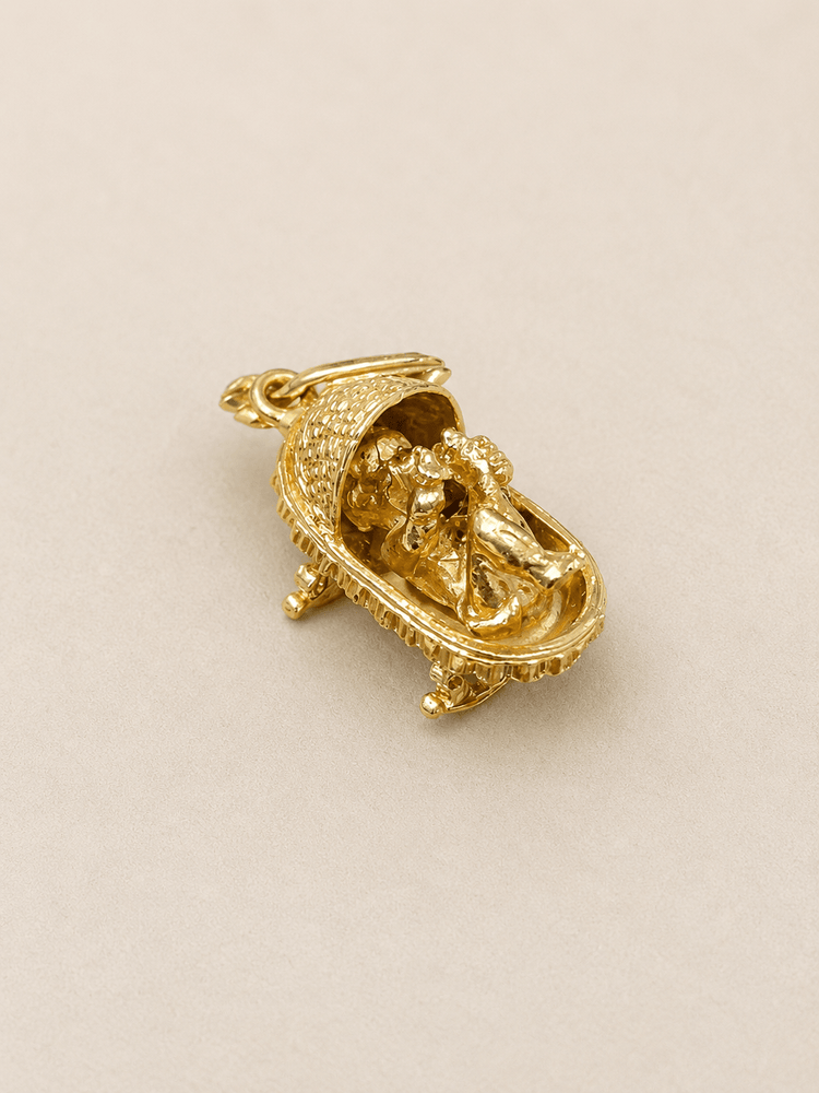 9Ct Yellow Gold Baby in a Pram Pendant - Hyman’s Jewellers
