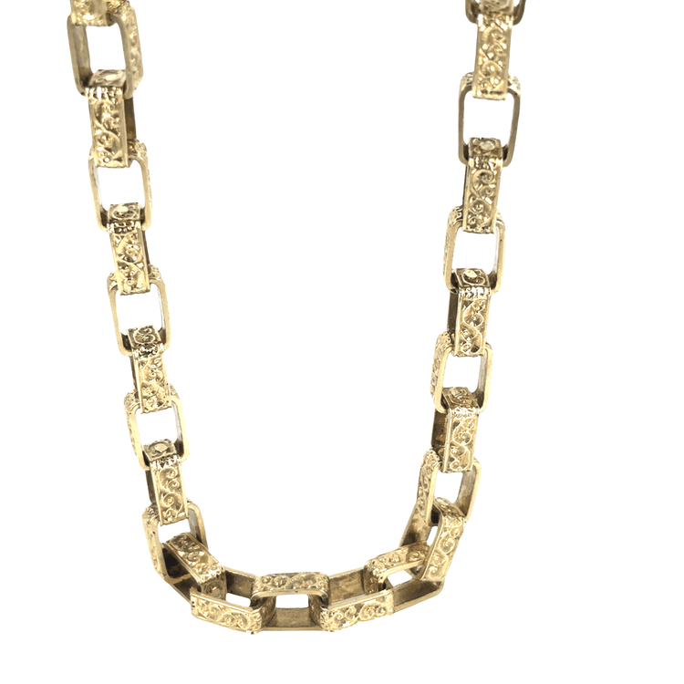 9ct Yellow Gold Men’s Etched Link Yellow Gold Square Belcher Chain - 26.5” 107.6g - Hyman’s Jewellers