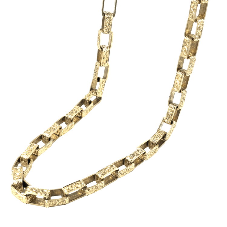 9ct Yellow Gold Men’s Etched Link Yellow Gold Square Belcher Chain - 26.5” 107.6g - Hyman’s Jewellers