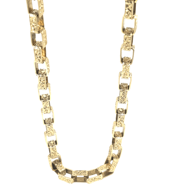 9ct Yellow Gold Men’s Etched Link Yellow Gold Square Belcher Chain - 26.5” 107.6g - Hyman’s Jewellers