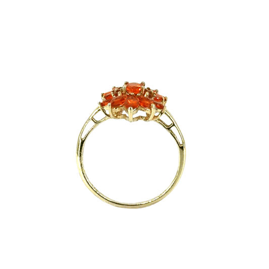 9CT Yellow Gold Orange Stones Floral Cluster Ring - Hyman’s Jewellers