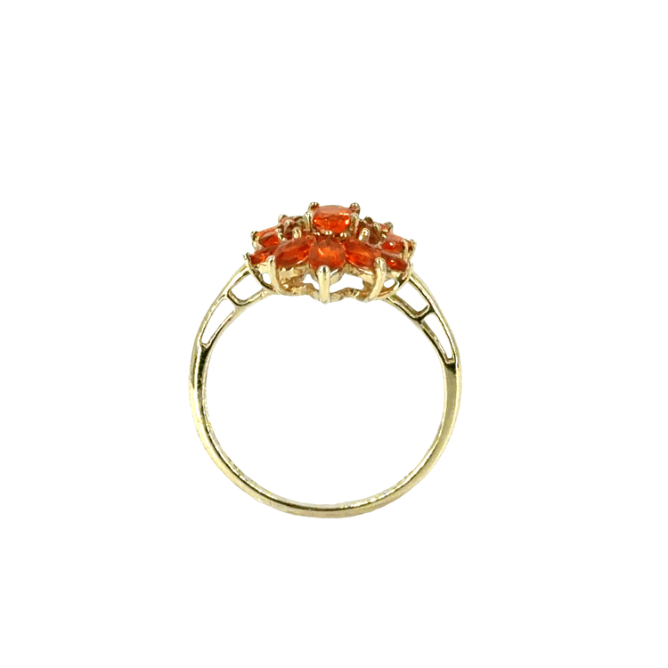 9CT Yellow Gold Orange Stones Floral Cluster Ring - Hyman’s Jewellers
