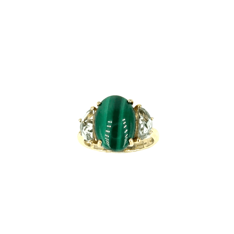 9CT Yellow Gold Oval Malachite Three - Stone Ring - Hyman’s Jewellers