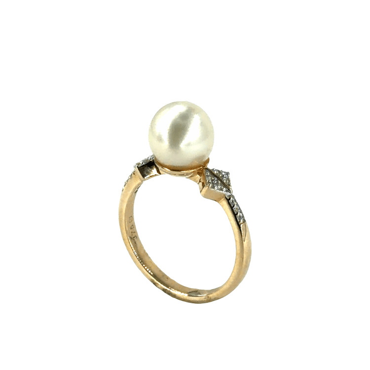 9CT Yellow Gold Pearl Solitaire Ring with Diamond Accents 3.6g - Hyman’s Jewellers