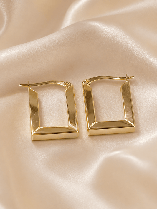 9CT Yellow Gold Rectangular Hoop Earrings 2.7g - Hyman’s Jewellers