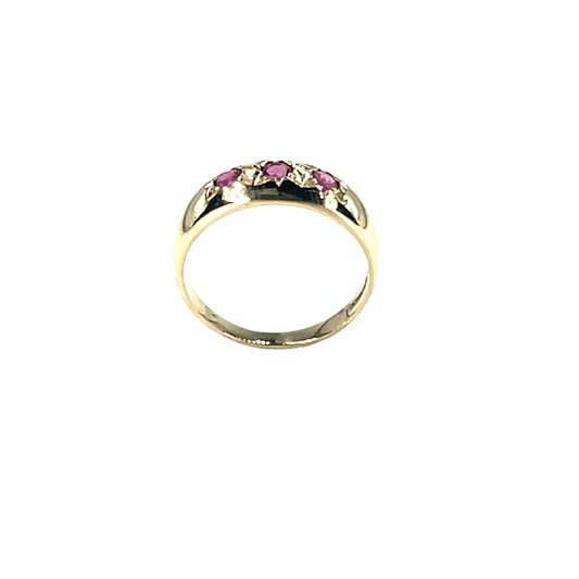 9CT Yellow Gold Three-Stone Ruby Ring 2.9g - Hyman’s Jewellers