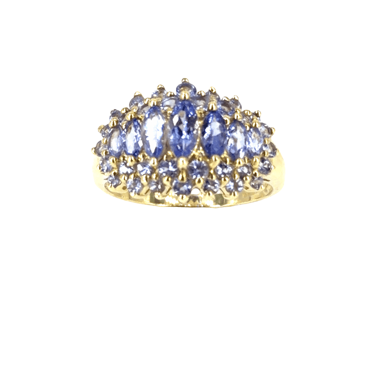 9CT Yellow Gold Tiered Tanzanite Cluster Cocktail Ring - Hyman’s Jewellers