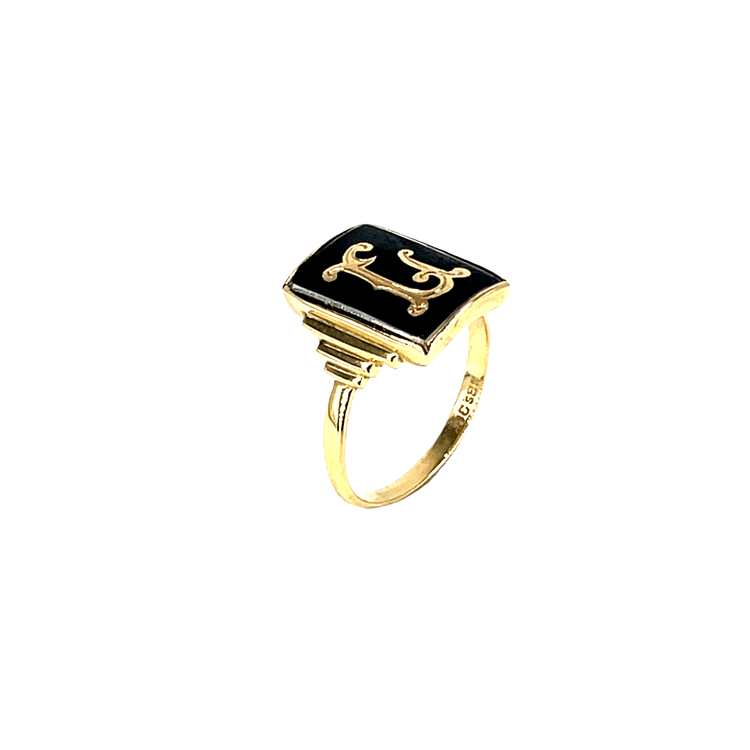 9ctYellow Gold Black Onyx Initial Signet Ring - Hyman’s Jewellers