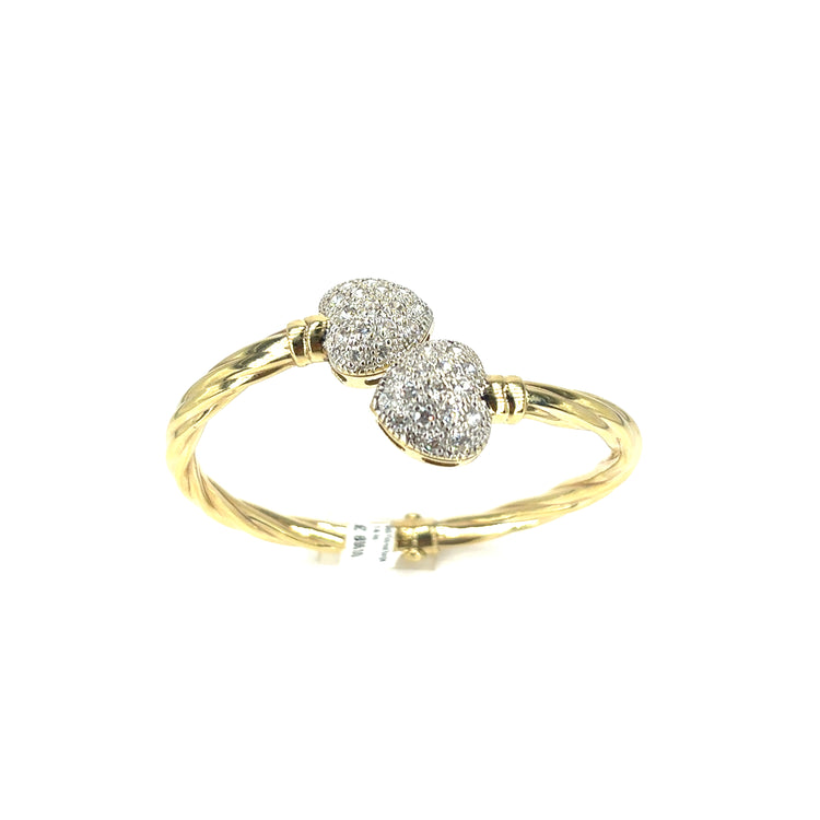 Women’s 9ct Yellow Gold Hinged Twist Torque Bangle - 14.6g CZ