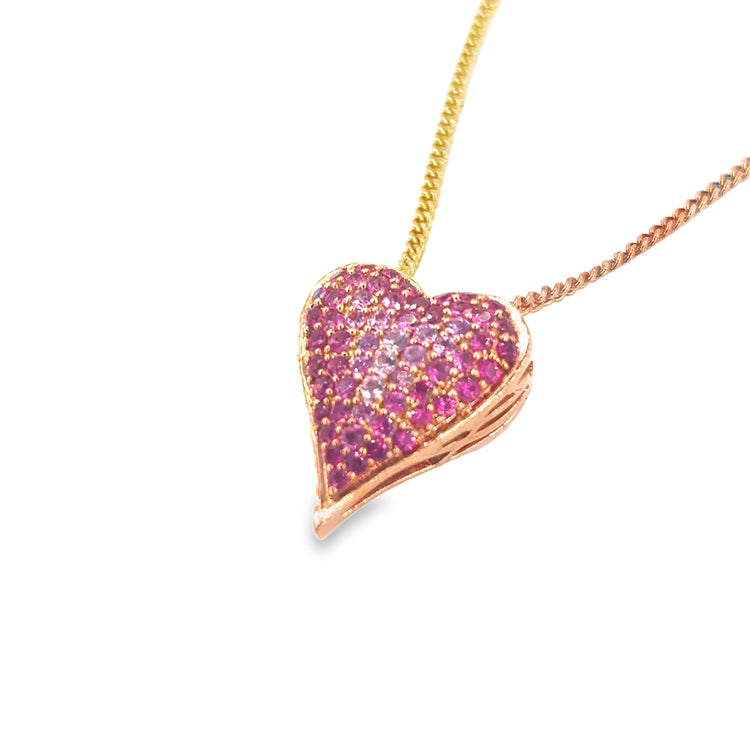 Women’s 18ct Rose gold Pink Sapphire Pave Heart Pendant & Chain - 8g