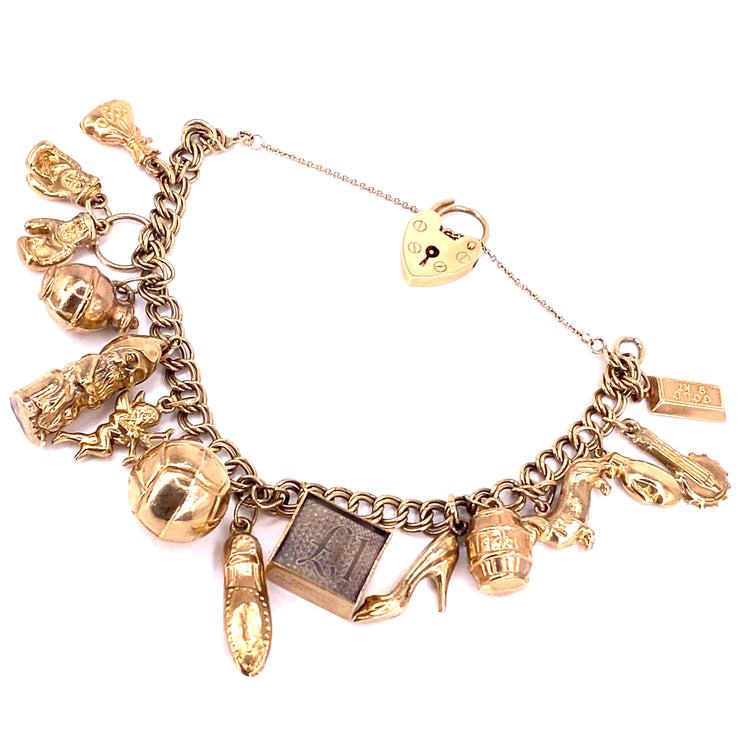 Women’s 9ct Yellow Gold Vintage Charm Bracelet - 25g
