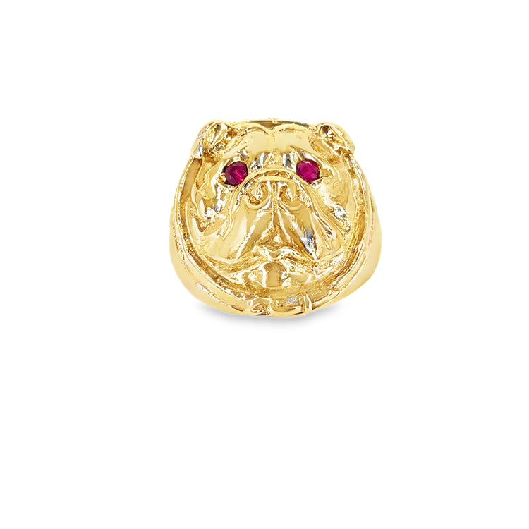 Men’s 9ct Yellow Gold XL Bull Dog Ring - 20.8g