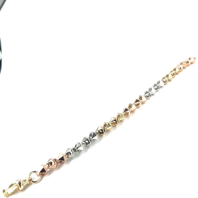 Men’s 9ct Yellow Rose White Gold Pyramid Bracelet-32g