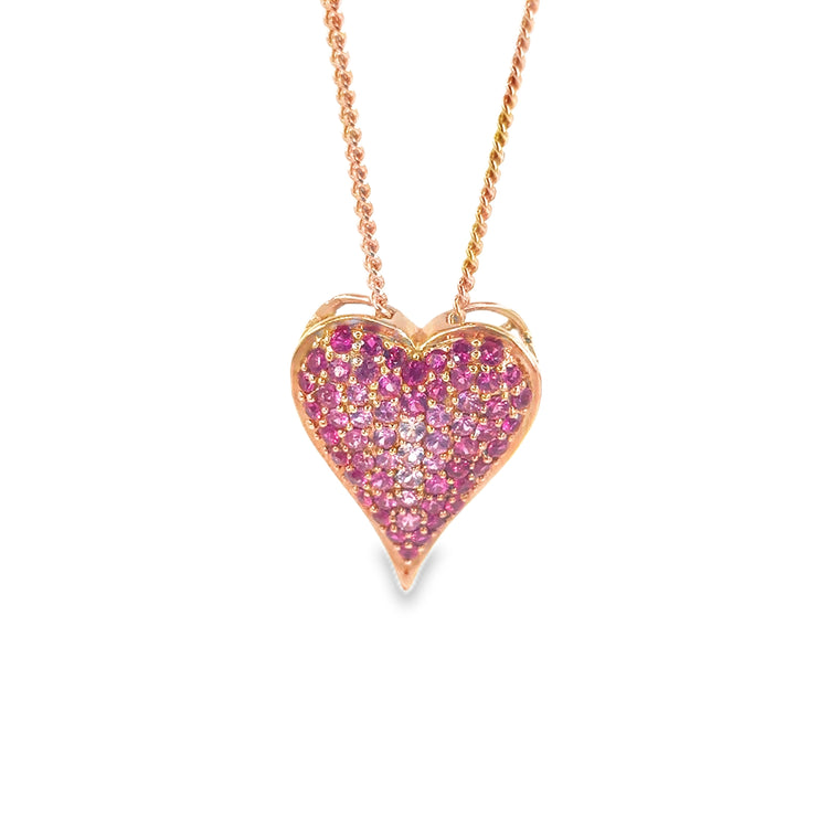 Women’s 18ct Rose gold Pink Sapphire Pave Heart Pendant & Chain - 8g