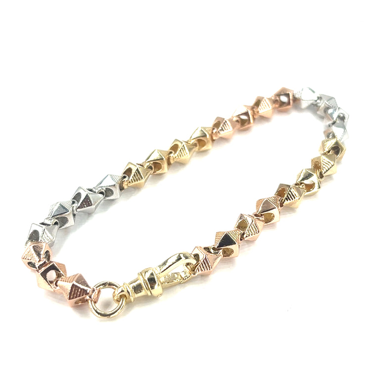Men’s 9ct Yellow Rose White Gold Pyramid Bracelet-32g