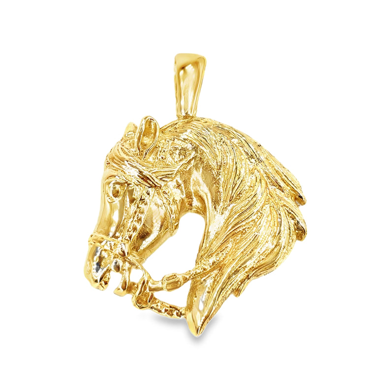 Mens 9ct Yellow Gold XL Horse Head Pendant 14.9g
