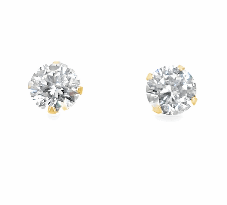 Women’s 9ct Yellow Gold Cz Soltaire Studs -6mm 1g
