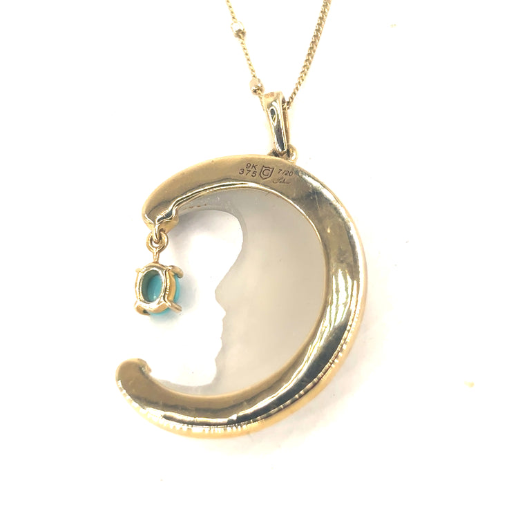 Women 9ct Yellow Gold Man in the Moon Pendant - 6g