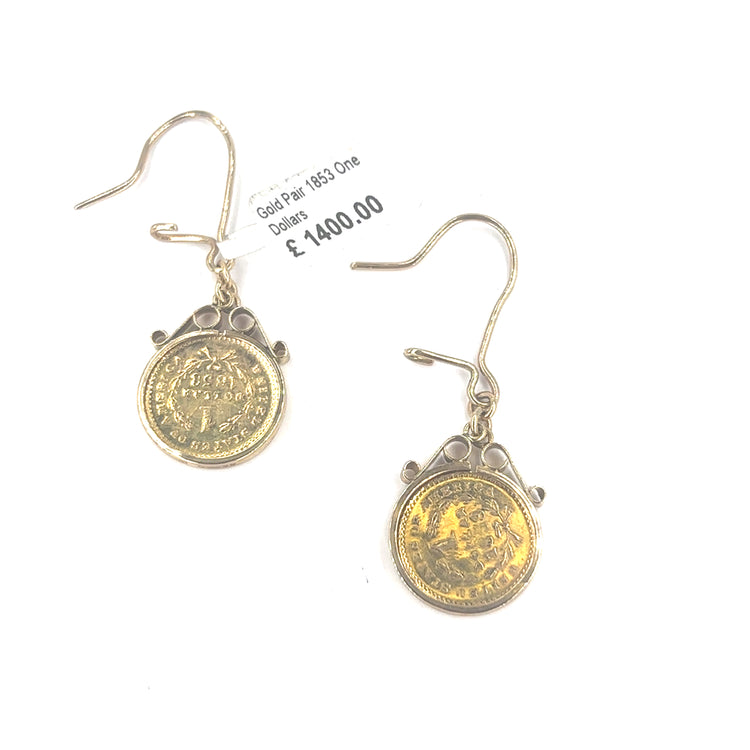 Women’s 22ct & 9ct Original American Dollar Coin Earrings - 1853