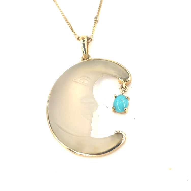 Women 9ct Yellow Gold Man in the Moon Pendant - 6g