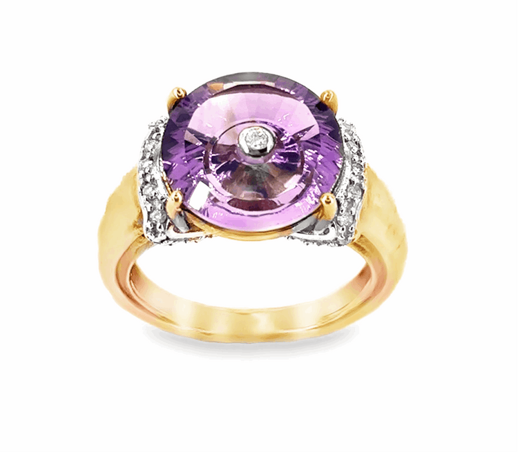 Women’s 9ct Yellow Gold Glenn Lehrer TorusRing Amethyst Diamond Ring - 6g