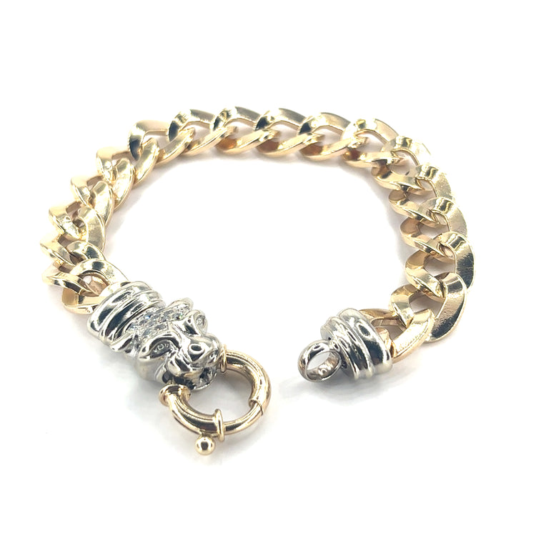 Men’s 9ct Yellow Gold Curb Panther Bracelet- 62g