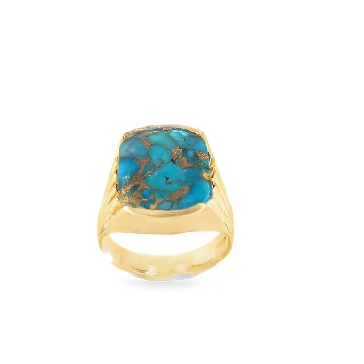 Men’s 14ct Yellow Gold Turquoise Ring - U1/2 10g