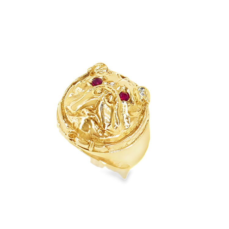 Men’s 9ct Yellow Gold XL Bull Dog Ring - 20.8g