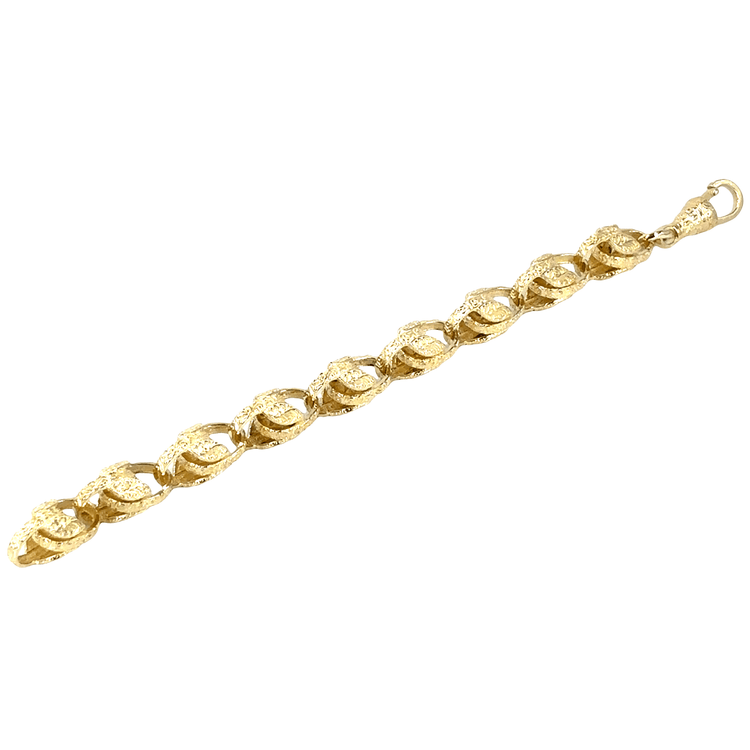 Children’s 9ct Ornate Engraved Tulip Yellow Gold Chain Bracelet - 25.3G 18cm - Hyman’s Jewellers
