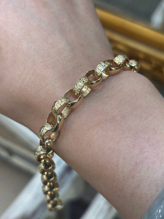 Children’s 9ct Ornate Yellow Gold Engraved Chain Bracelet - 18g 6.5” - Hyman’s Jewellers