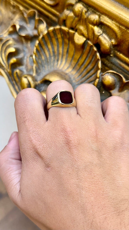 Classic 9CT Yellow Gold Garnet Signet Ring 6.7g - Hyman’s Jewellers