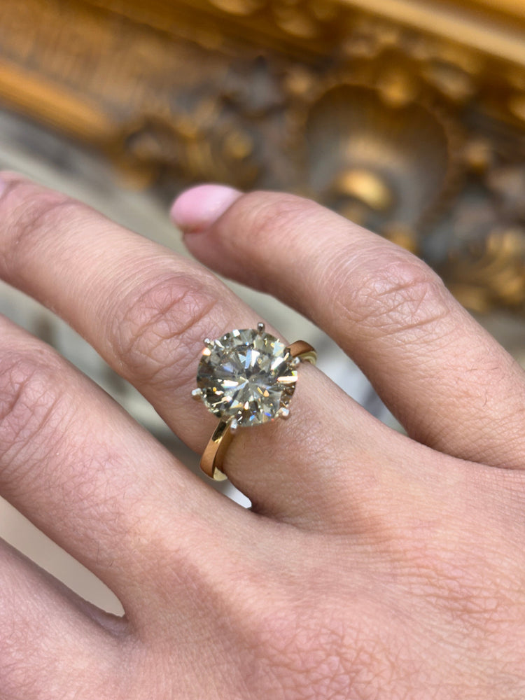 Classic Yellow Gold Solitaire Ring with Round Brilliant Cut Diamond - 4.57ct - Hyman’s Jewellers