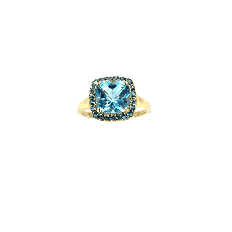 Cushion - Cut Blue Topaz Halo Cocktail Ring in 9CT Yellow Gold - Hyman’s Jewellers