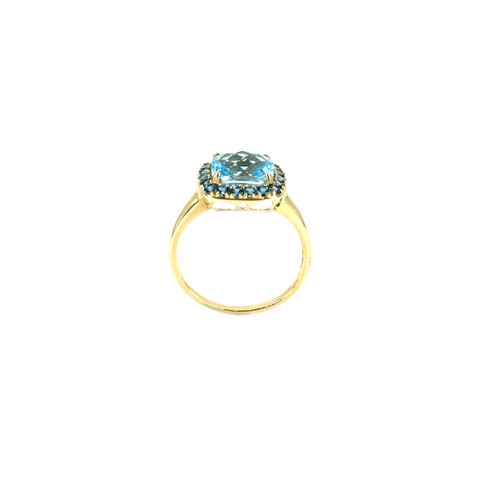 Cushion - Cut Blue Topaz Halo Cocktail Ring in 9CT Yellow Gold - Hyman’s Jewellers