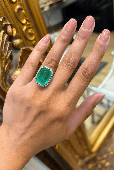 Emerald Cushion - Cut Cocktail Ring in White Gold - 7.5g 12.32ct - Hyman’s Jewellers