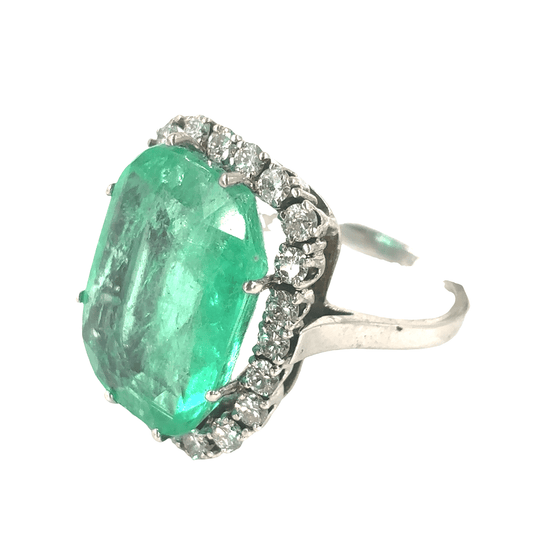Emerald Cushion - Cut Cocktail Ring in White Gold - 7.5g 12.32ct - Hyman’s Jewellers