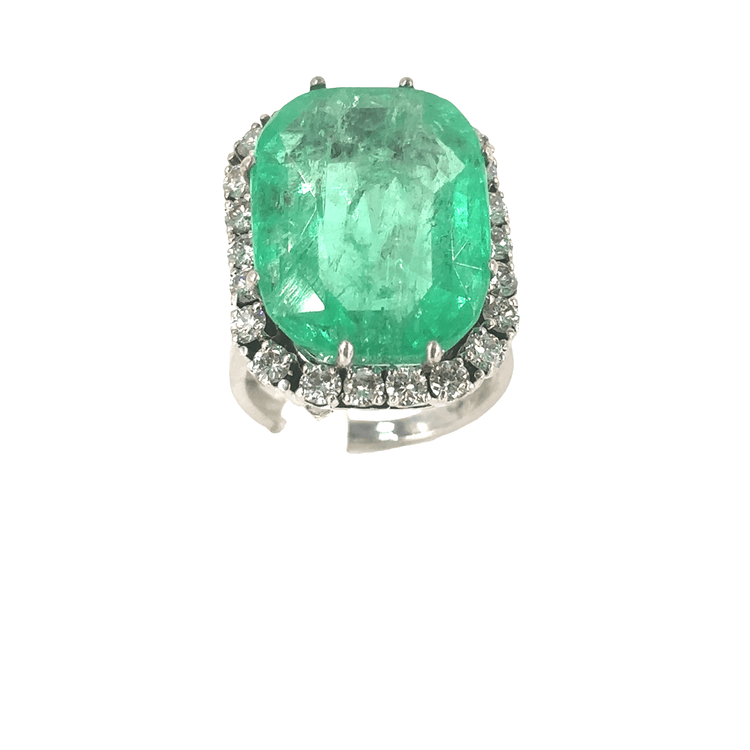Emerald Cushion - Cut Cocktail Ring in White Gold - 7.5g 12.32ct - Hyman’s Jewellers