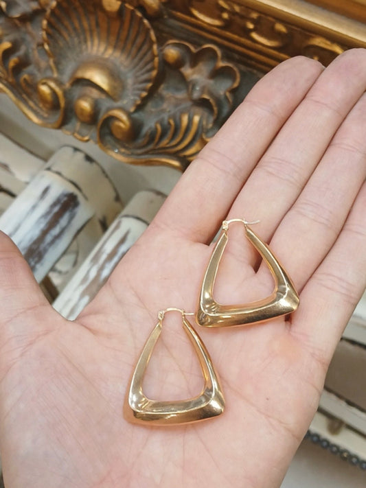Geometric Yellow Gold Triangular Hoop Earrings - Hyman’s Jewellers
