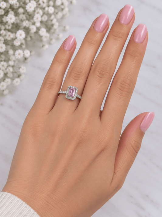 Medium Pink Sapphire Solitaire Ring in 9CT White Gold 2g - Hyman’s Jewellers