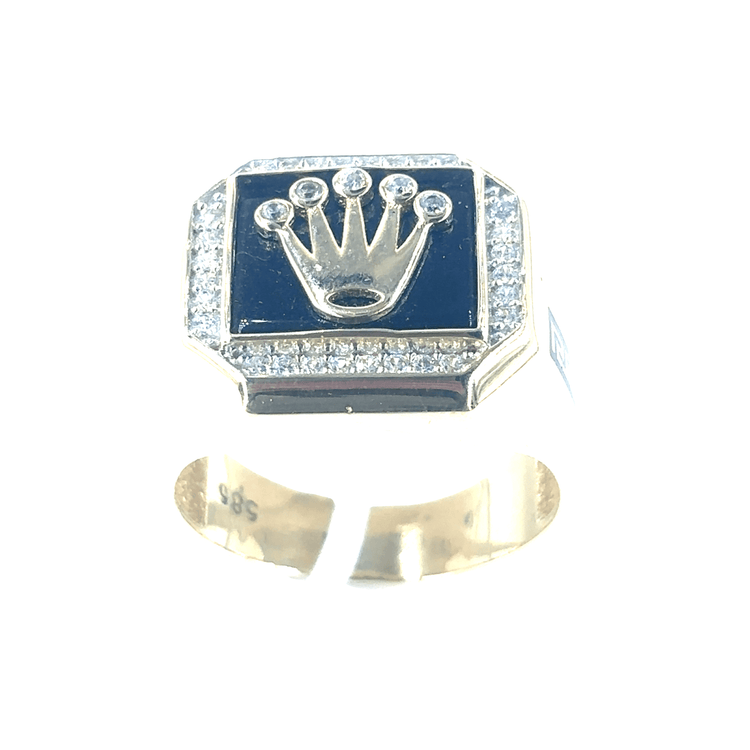 Men’s 14ct Yellow Gold Signet Ring with Diamond Accented Crown Design - Hyman’s Jewellers