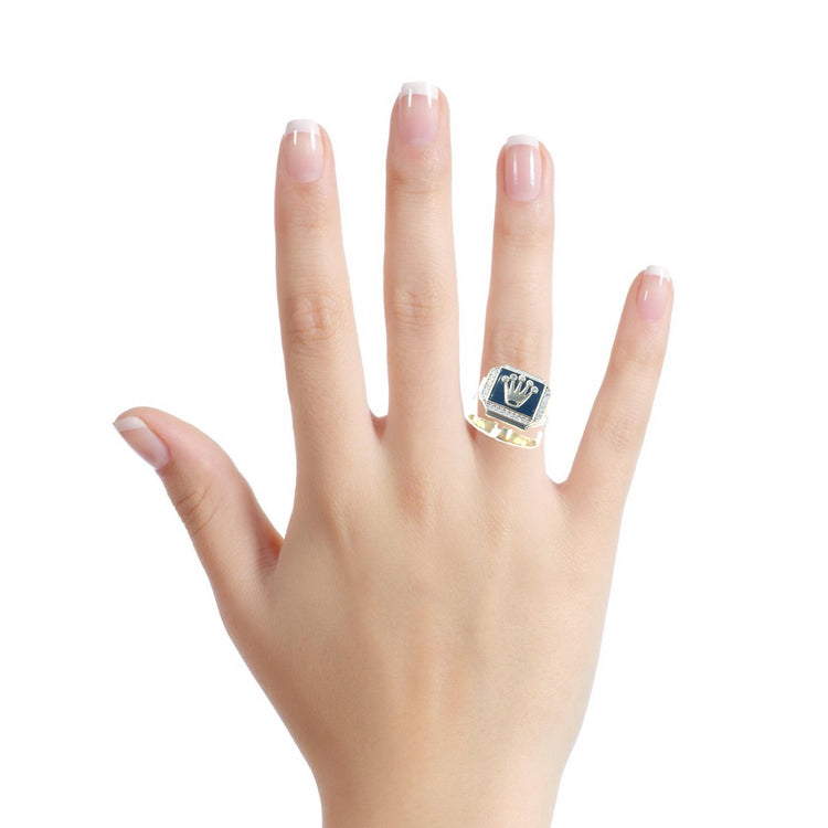 Men’s 14ct Yellow Gold Signet Ring with Diamond Accented Crown Design - Hyman’s Jewellers