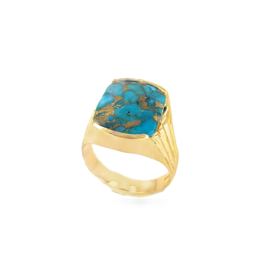 Men’s 14ct Yellow Gold Turquoise Ring - U1/2 10g - Hyman’s Jewellers